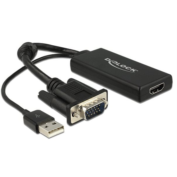 Delock VGA zu HDMI Adapter mit Audio schwarz/black 0,25m USB Typ-A Anschluss 0,25m