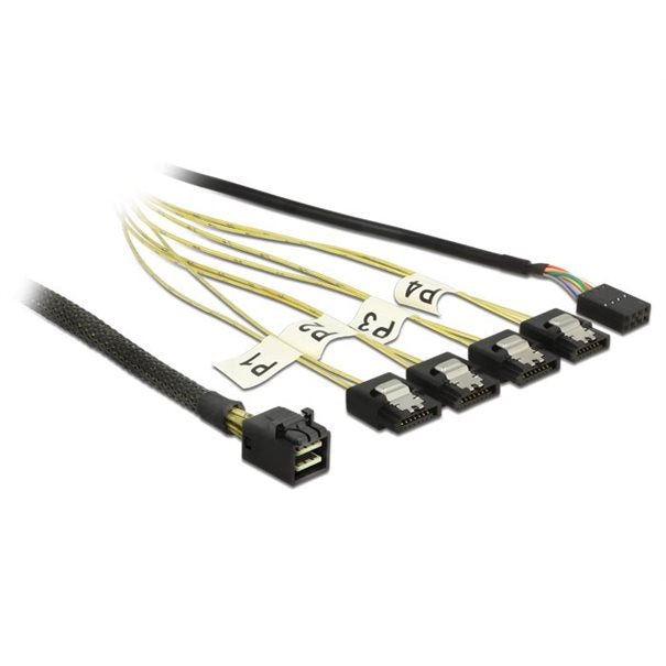 Delock Kabel Mini SAS HD SFF-8643 > 4 x SATA 7 Pin Reverse + Sideband Länge inkl. Anschlüsse: ca. 0,5 m