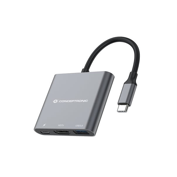 Adapter USB-C =>HDMI, USB 3.0, USB-C PD (St/Bu) 15cm schwarz/black