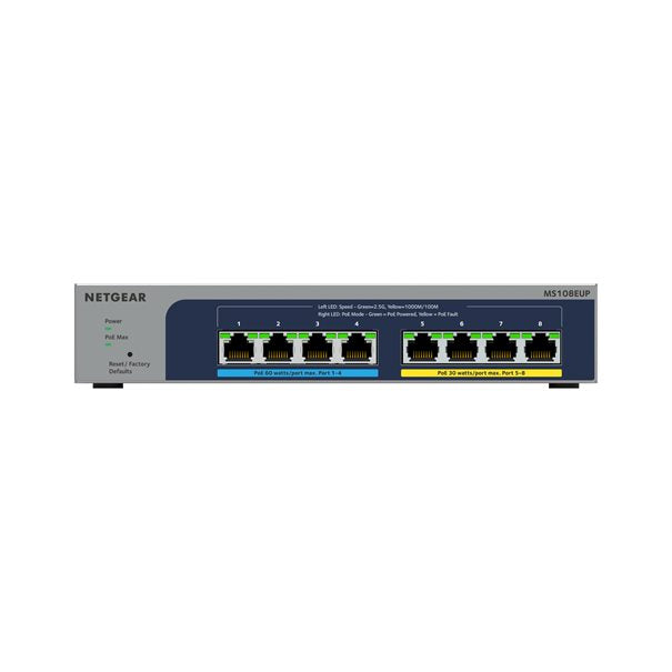 Netgear 8Port Switch 100/1000/2500 MS108EUP 8-Port Ultra60 PoE++ Multi-Gig unmgd Switch