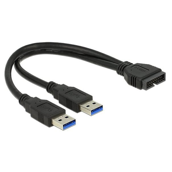 Delock Kabel USB 3.0 Pfostenstecker > 2 x USB 3.0 Typ-A Stecker 25 cm